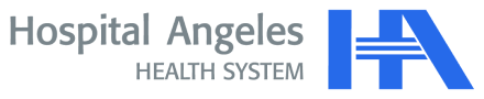 Logotipo horizontal de Hospital Angeles Health System en color gris y azul.