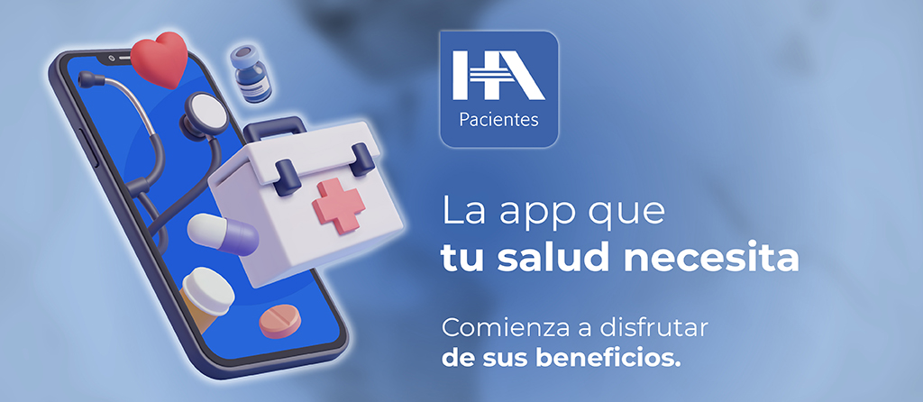 Publicidad de aplicación angeles digital pacientes. Muestra un celular negro y logo de Hospital Angeles en una pantalla azul