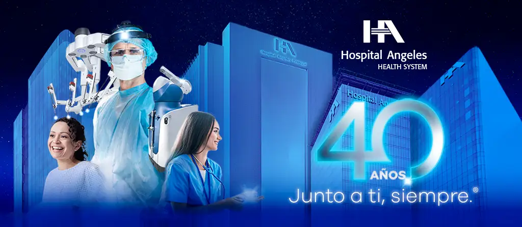 Banner azul, letras blancas de 40 años, junto a ti siempre.