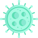 Imagen de un virus verde sobre un fondo blanco.