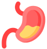Imagen de un estómago color rojo con jugos grastricos en color amarillo.