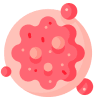 Imagen de un célula cancerigena en color rosa con rojo y puntos amarillos.