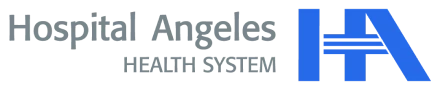 Horizontal logo of Hospital Angeles System in gray and blue.