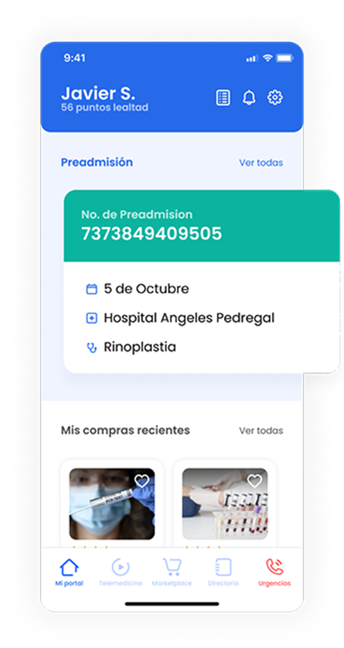 Pantalla de un celular con la aplicación de Angeles Digital Pacientes, mostrando el ejemplo de la cita de un paciente 