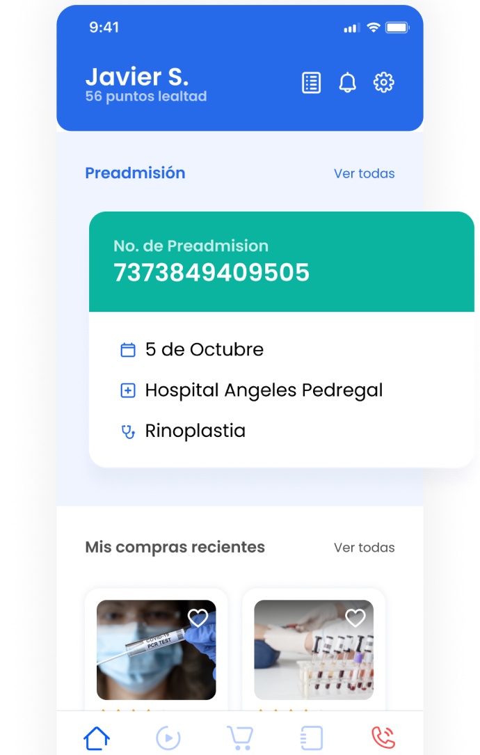 Pantalla de un celular con la aplicación de Angeles Digital Pacientes, mostrando el ejemplo de la cita de un paciente para una cirugía