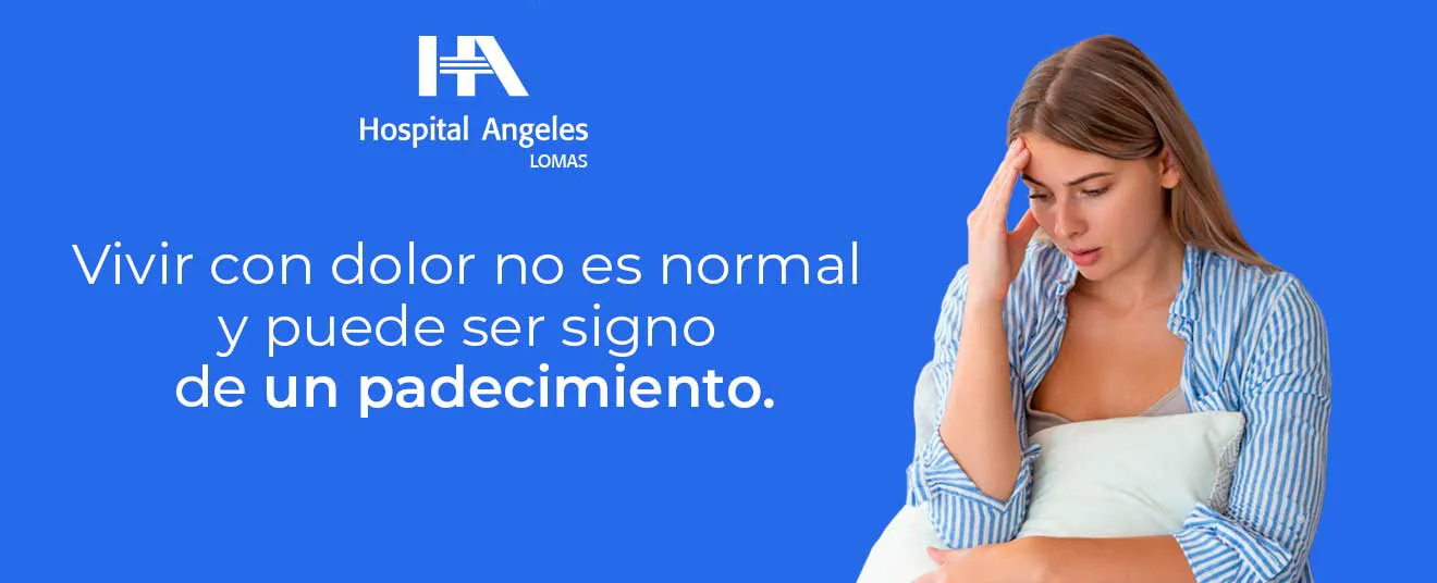 Mujer joven sostiene las sienes por dolor de cabeza, representando atención de migraña y cefalea en Hospital Angeles Lomas. 

