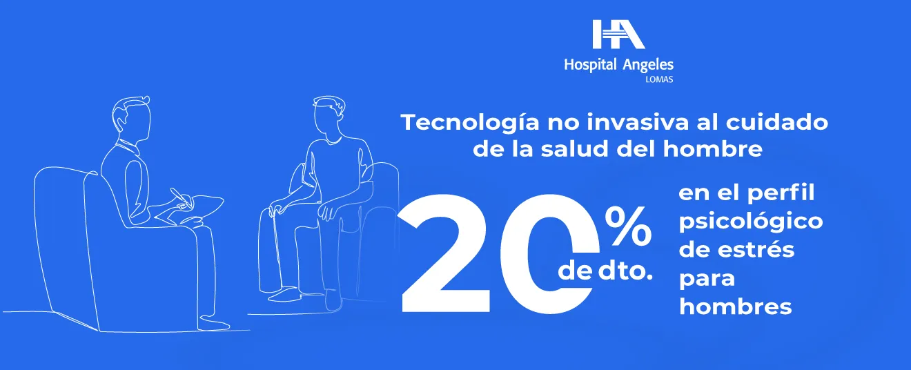 Ilustración de terapeuta brindando apoyo psicológico a un hombre en la Clínica de Biofeedback de Hospital Angeles Lomas.