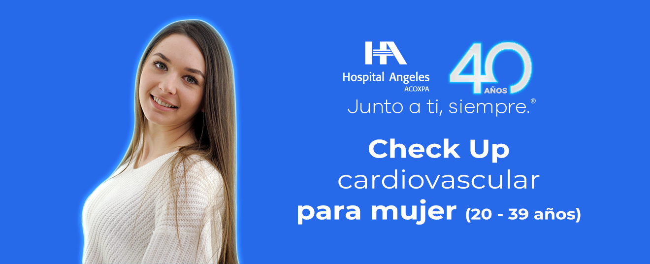 A young woman between the ages of 20 and 39 smiling after undergoing a women's cardiovascular checkup at Hospital Angeles Acoxpa. 

